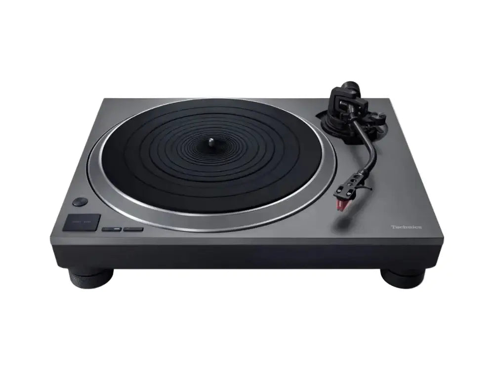 A Technics SL-1500 CSE-H közvetlen meghajtású lemezjátszó, metál szürke színben, modern és elegáns dizájnnal.