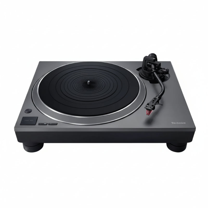 A Technics SL-1500 CSE-H közvetlen meghajtású lemezjátszó, metál szürke színben, modern és elegáns dizájnnal.