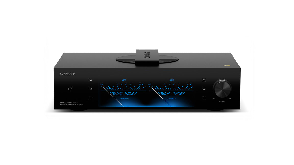 Eversolo DMP-A8 Master Edition Gen 2 streamer és CD-lejátszó, VU-mérő nézet a kijelzőn