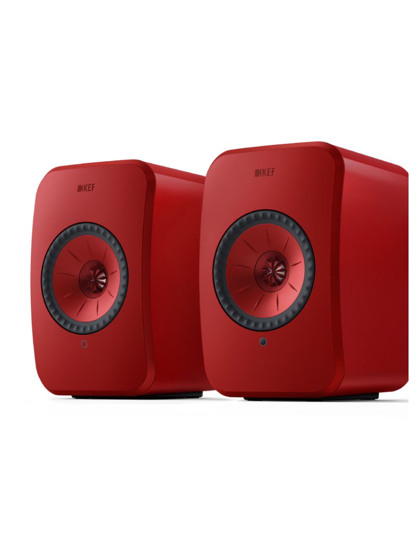 KEF LSX II wireless, aktív állványos hangfal, piros színben