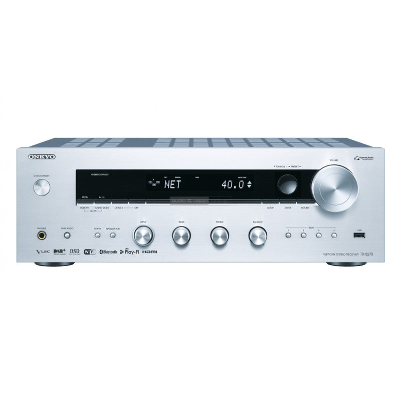 Onkyo TX-8270 DAB + hálózatképes sztereó rádióerősítő, ezüst színben