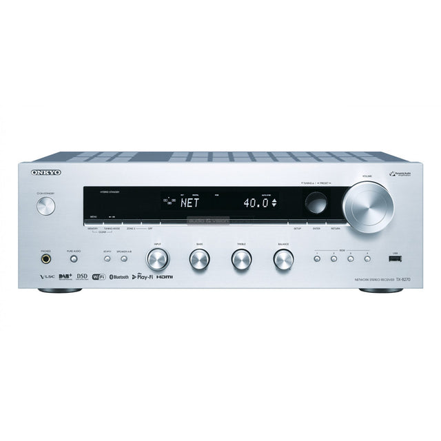 Onkyo TX-8270 DAB + hálózatképes sztereó rádióerősítő, ezüst színben